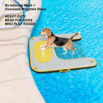 Inflatable Dog Water Ramp with Non-Slip Steps & D-Rings–220 lbs Capacity,55"x39.4"x4", Portable Floating Ladder for Pool, Boat, Lake – Yellow