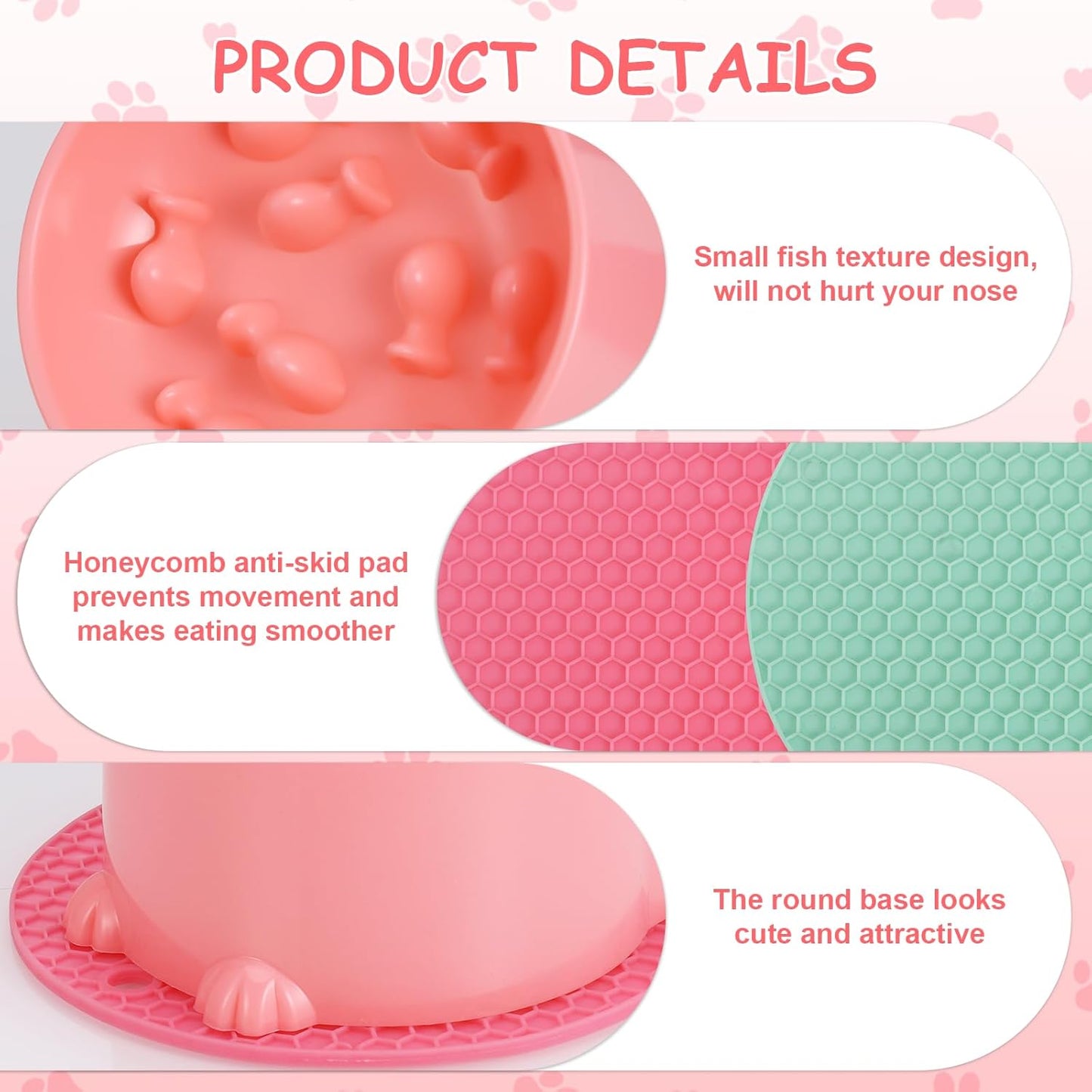 2 Pcs Raised Slow Feeder Cat Bowl, Plastic Elevated Cat Slow Feeder Bowl with Anti-Skid Mat, Raised Slow Cat Feeder for Dry and Wet Food (Green＆Pink)