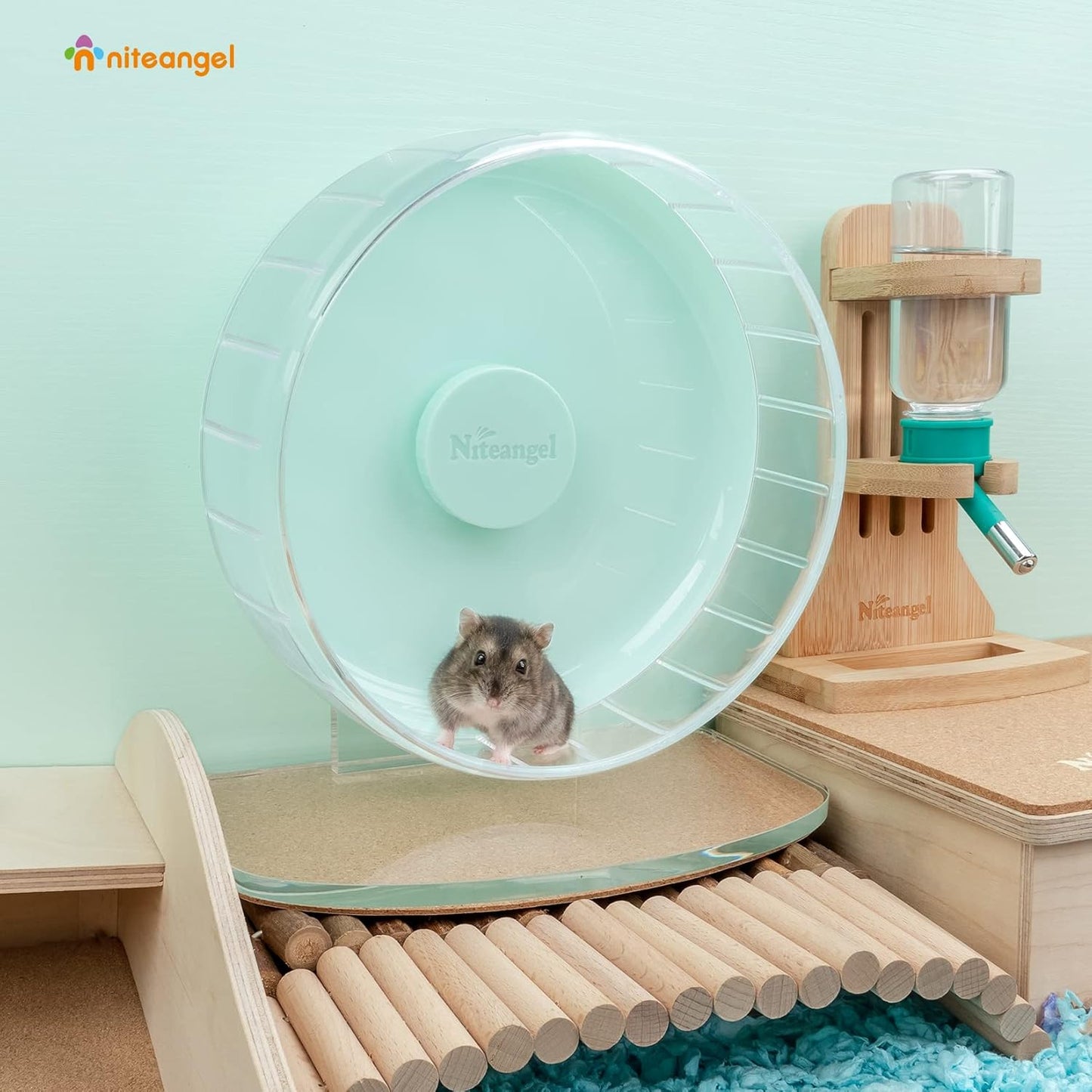 Niteangel Super-Silent Hamster Exercise Wheels: - Quiet Spinner Hamster Running Wheels with Adjustable Stand for Hamsters Gerbils Mice Or Other Small Animals (S, Mint Green)