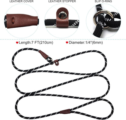 7ft Slip Lead Dog Leash + 6ft Slip Lead Dog Training Leash for Small Dogs, Black+Orange