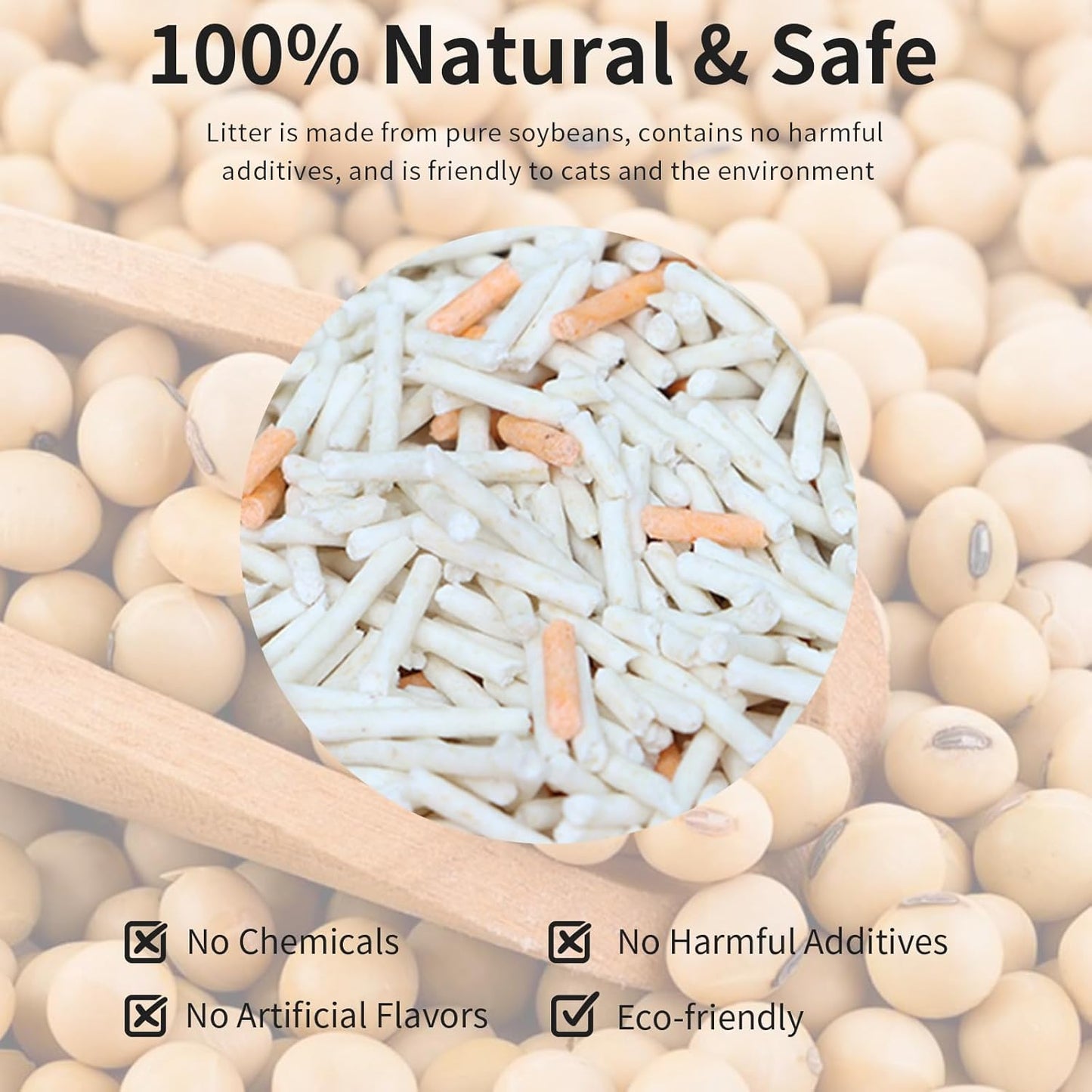 Flushable Tofu Cat Litter, Vanilla Scented – 2.5kg Bag, 100% Natural Plant-Based, Dust-Free, Fast Clumping, Odor Control, Low Tracking, Tofu Litter for Cats