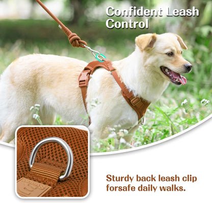 No Pull Dog Harness for Small Medium Large Dogs - Adjustable 2 Layer Mesh Dog Vest with Dual Clip, Escape Proof, Quick Release, Lightweight Breathable Mesh for Walking Hiking (Carmel Brown,XS)