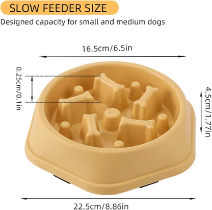 Dog Slow Feeder Bowl for Small & Medium Dogs – Anti-Choking, Non-Slip Plastic Slow Eating Dog & Cat Bowls – Puppy Bowl, Cat Food Bowl, Pet Feeder, 8.86in – Helps Prevent Bloating & Choking (Yellow)