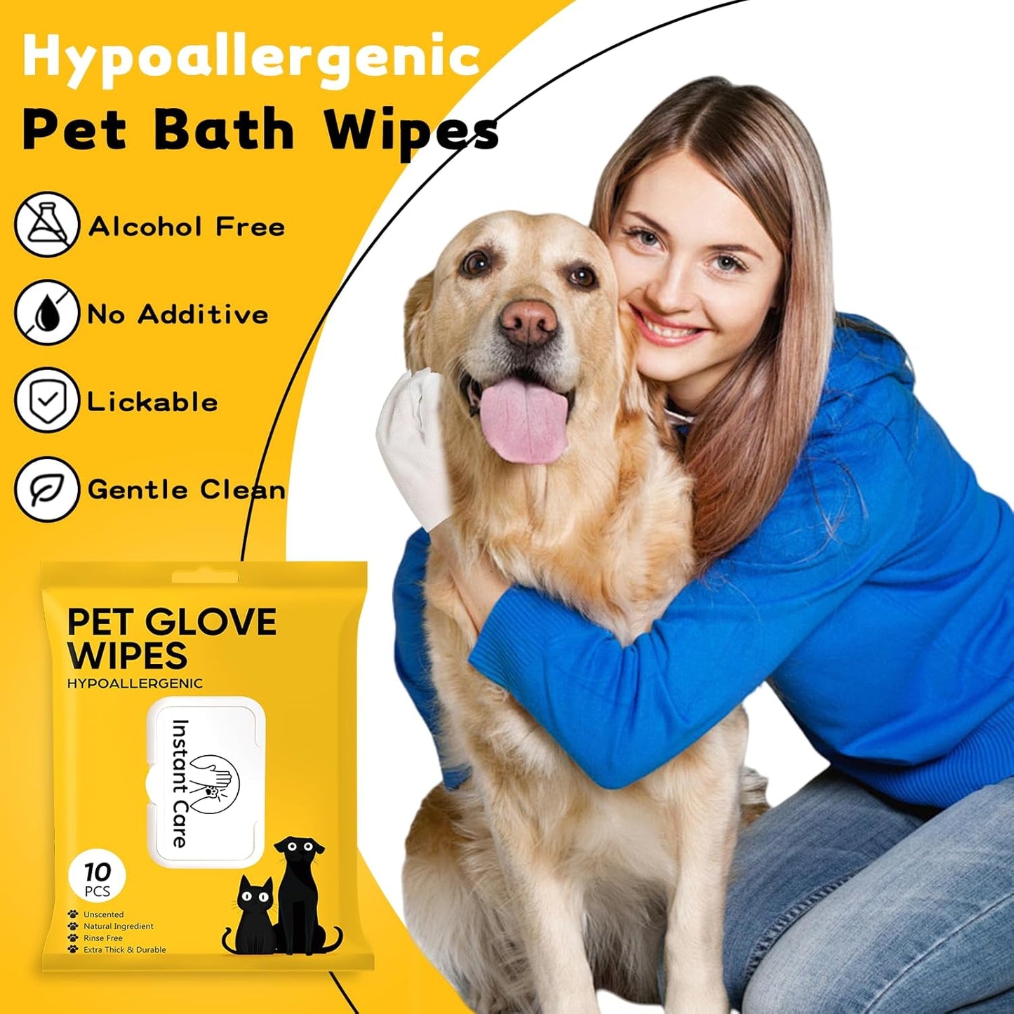Pet Glove Wipes for Dogs Cats Disposable Dog Wipes Cleaning Deodorizing for Fur Paws and Butt Rinse Free Shampoo Mittens Cat Grooming Bath Wipes 20PCS