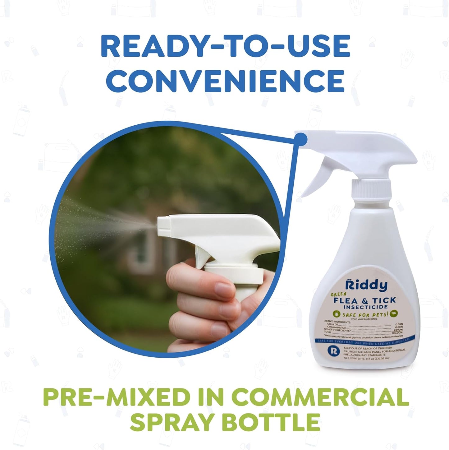 Riddy Flea & Tick Natural Spray for Pets with Essential Oils Safe Non-Hazardous Indoor and Outdoor Control, 8 oz