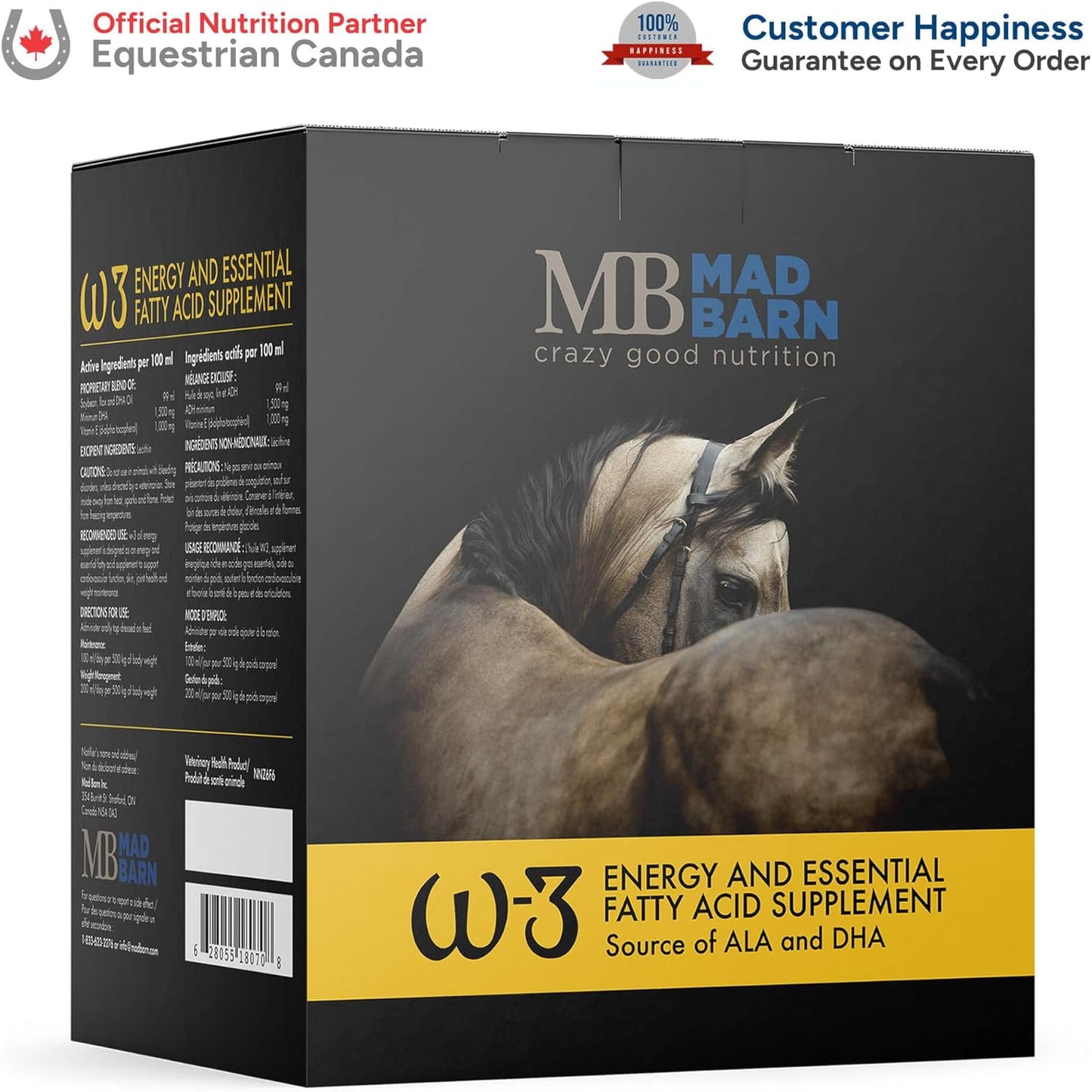 Mad Barn - W-3 Oil 5 L with Omega-3 DHA & Natural Vitamin E | Fat Supplement for Horses | Supports Healthy Skin & Shiny Coat