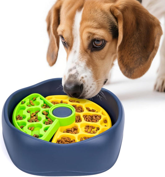 Interactive Pet Puzzle Slow Feeder Bowl - Innovative Rotating Design, Anti-Gulping, Promotes Digestion & Mental Stimulation, Non-Slip Food Dispenser for Small & Medium Dogs & Cats (Yellow & Green)