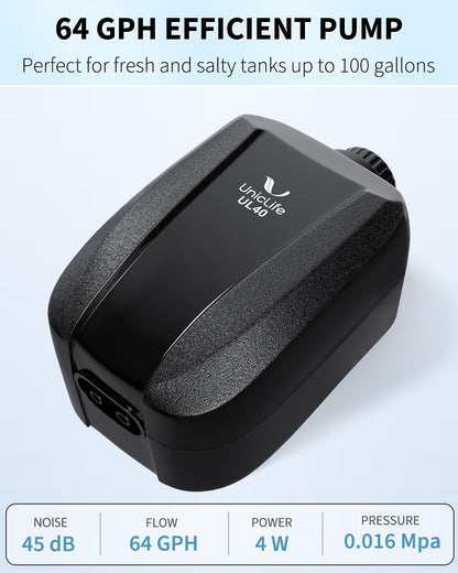 Uniclife Aquarium Air Pump Dual Outlet Fish Tank Aerator with Accessories for 5-200 Gallon Tank