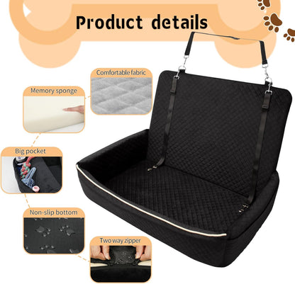 Large Dog Car Seat Under 60 lbs or 2 Small Dogs,Dog Bed for Car Back Seat with Seat Belt Fixation,The Seat Fabric Soft and Comfortable,Size is 31.5in x 20in x 21.5in,Removable and Washable.(Black)