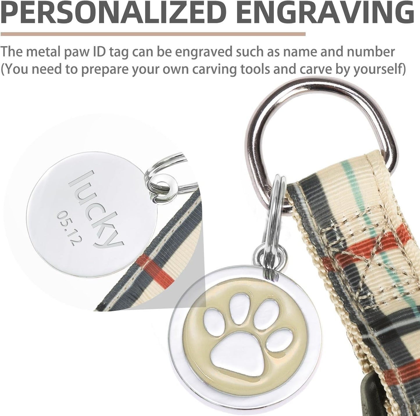 PUPTECK No Pull Dog Harness Soft Adjustable Basic Nylon Step in Puppy Vest Outdoor Walking with ID Tag, Plaid Beige, XS