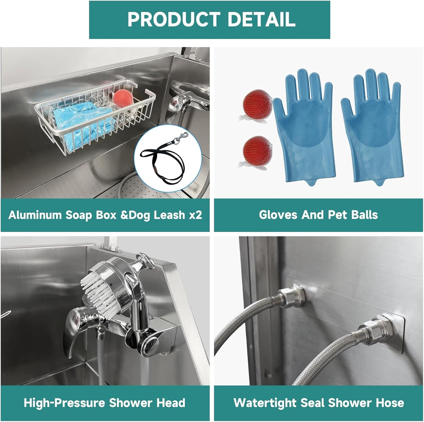 Dog Washing Station 46"" Dog Grooming Tub with Right Stair& Faucet, Dog Bathtub for Large,Medium,Small Pets, Stainless Steel Dog Bathing Station for Home (Left Door)