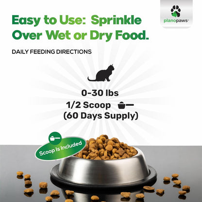 Cat Dental Care Powder - Easier Than Toothpaste - Alternative to Dental Treats for Plaque Removal - Teeth Cleaning Powder with Bactase PET - Breath Freshener for Bad Breath - Oral Care All Ages, Sizes