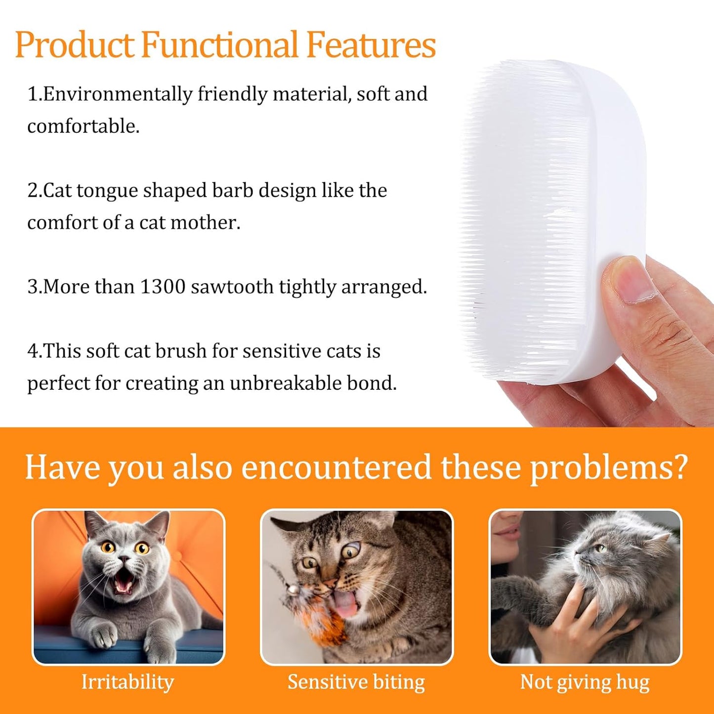 Gentle Cat Tongue Brushes Soft Cat Brush Comfortable Serrations Brushes Scratch-Free Removes Hair Mat Loose Fur Mimicking Maternal Lick Soothing Massage for Cats Enhancing Intimacy