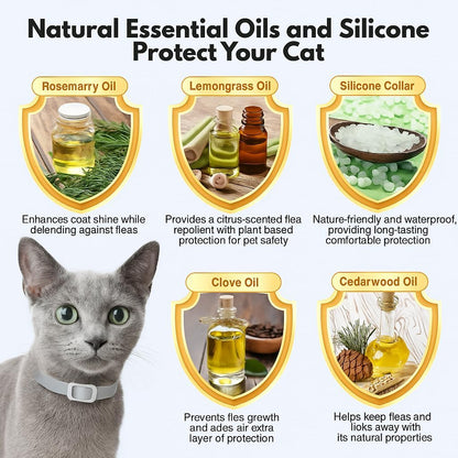 Natural Flea and Tick Collar for Cats – 4 Pack, 8 Months Long-Lasting Protection, Waterproof, Adjustable Size for Kittens and Adult Cats