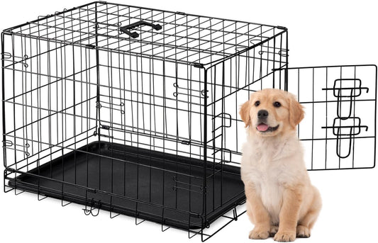 Dog Crate - Small 24 Inch Single Door Portable Puppy Dog Cage, Metal Wire Pet Kennel with Secure Lock, Leak-Proof Pan Tray, Foldable Design for Small Dog Indoor Training and Outdoor Trave