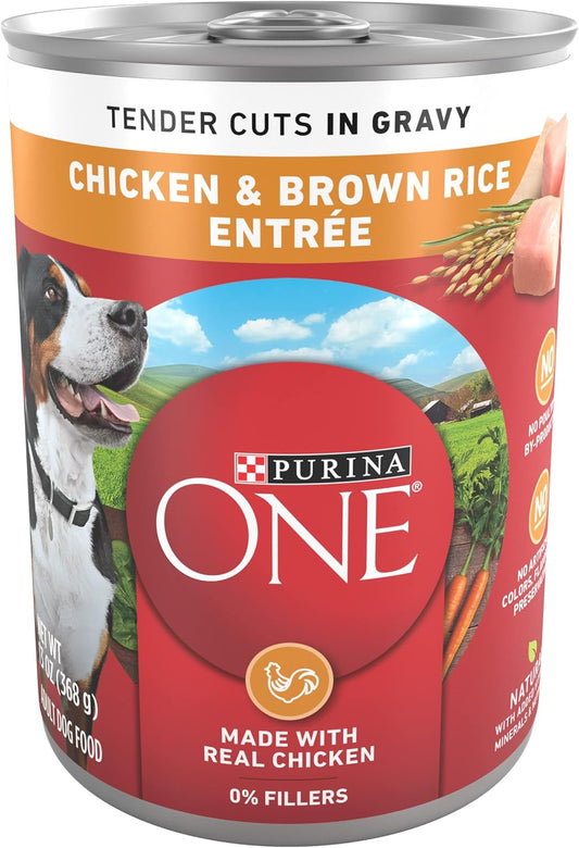 Purina ONE Natural High Protein Dog Food, Tender Cuts in Gravy Chicken and Brown Rice Entrée - 13 Ounce (Pack of 12)