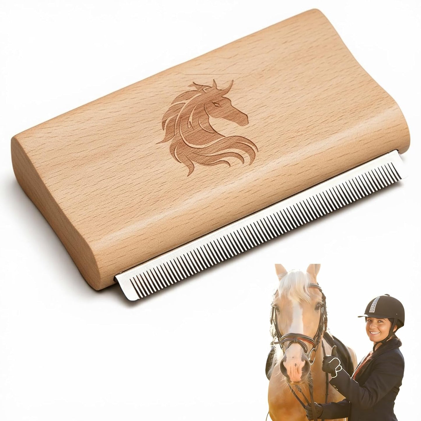 Deshedding Grooming Tool for Horses, Cats & Dogs Ergonomic Design Wooden Groom Brush Professional Grooming Tool Painlessly Remove Thick Short Long Hair Fur & Dirt