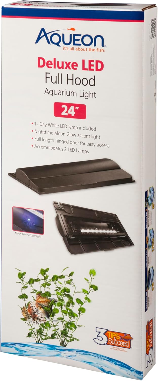 Aqueon LED Deluxe Fish Tank Aquarium Full Hood, Black, 24 Inch