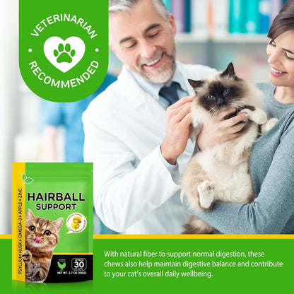 Cat Hairball Support Treats with Psyllium Husk & Omega-3, Chicken Flavor Soft & Crunchy Bites for Ingested Hair Elimination, Digestive & Skin Health, 3.7 oz (100g)