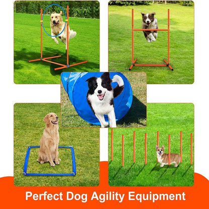 Agility Training Set for Dogs - Affordable Training Kit Dog Jump Training Obstacle Course Starter Kit Pet Outdoor Games with Tunnel, Dog Flying Disc, Weave Poles, Jump Ring, Carrying Bag