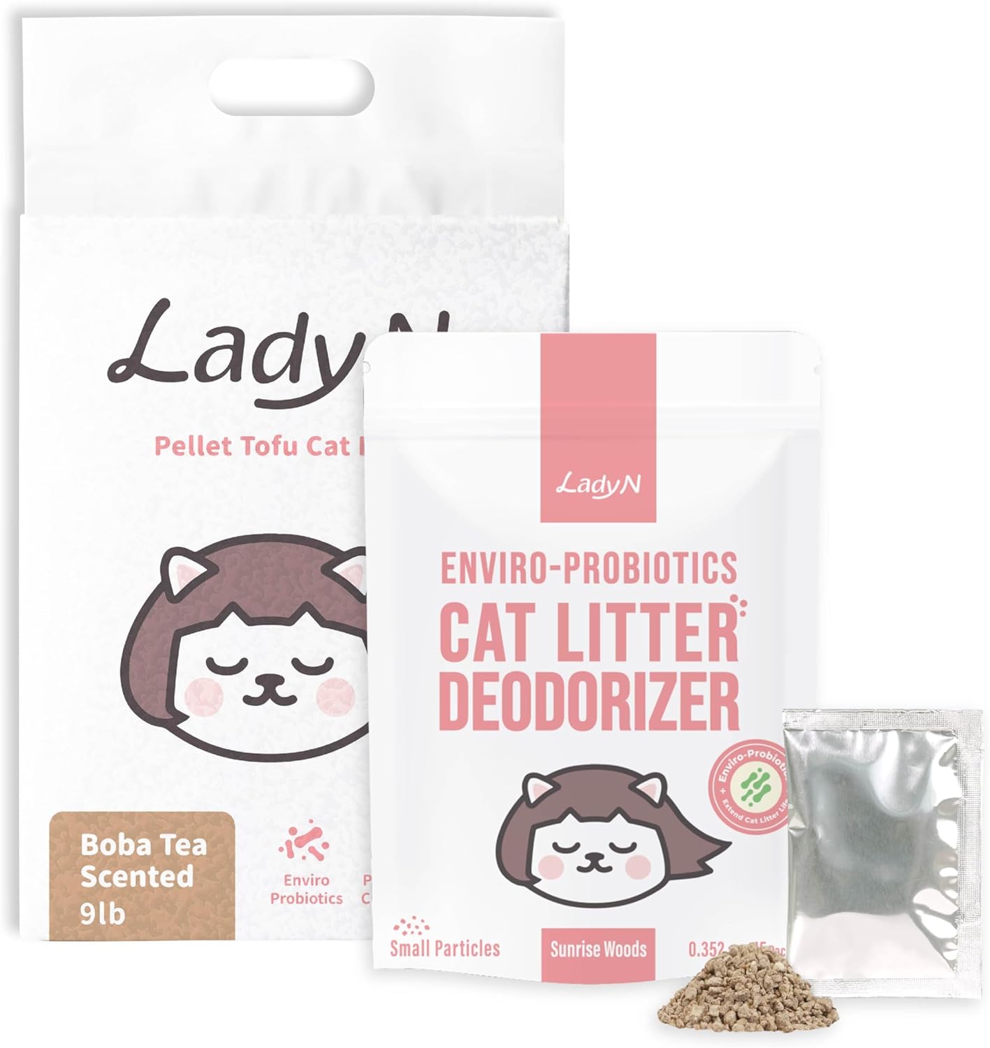Boba Scented Pellet Tofu Cat Litter & Deodorizer Set – Strong Clumping, Odor Control, Easy Cleanup, Long-Lasting Freshness