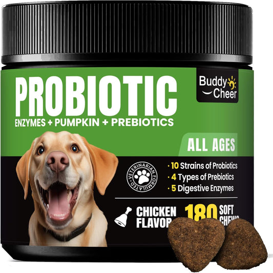 Dog Probiotics and Enzymes – Digestive & Immune Support Chews with Prebiotics for Dogs with Diarrhea or Itchy Skin