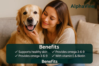 Skin & Coat Chews for Dogs, Salmon Flavor — 100 Soft Chews — Omega 3 6 9 from Fish Oil and Wild Alaskan Salmon Oil with Vitamin E and Biotin — Helps Maintain Healthy Skin and a Shiny Coat — AlphaVine