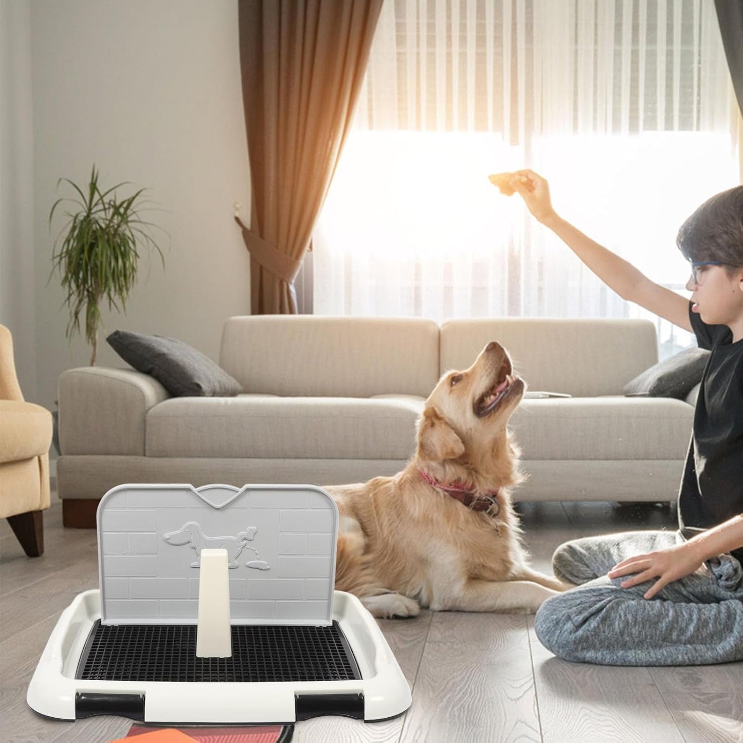 Dog Indoor Potty Tray with Wall Large Plastic Dog Toilet Training Pad Holder Anti-Slip Puppy Pee Tray