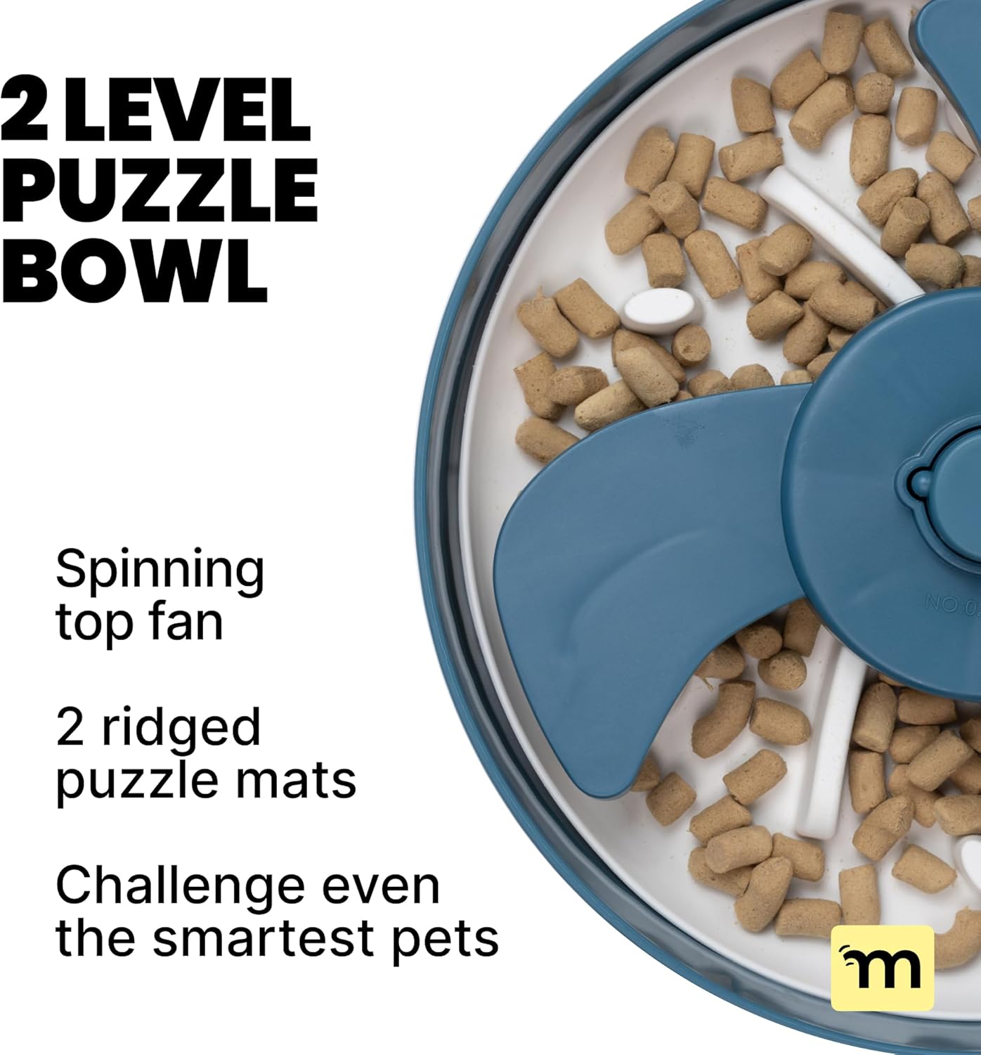 MalsiPree Spinning Slow Feeder Dog Bowl, Anti-Choke Non-Slip Feeding for Small & Large Breeds with 2 Puzzle Mats, Blue - Dog Bowls - Puzzle Feeder - Slow Feeders