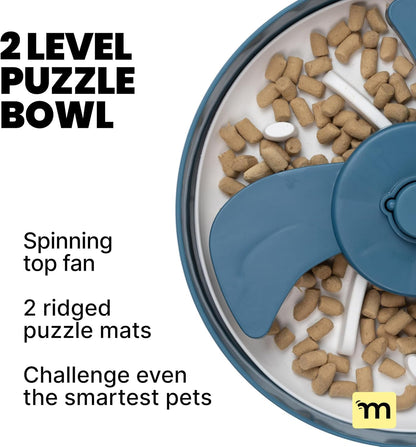 MalsiPree Spinning Slow Feeder Dog Bowl, Anti-Choke Non-Slip Feeding for Small & Large Breeds with 2 Puzzle Mats, Blue - Dog Bowls - Puzzle Feeder - Slow Feeders