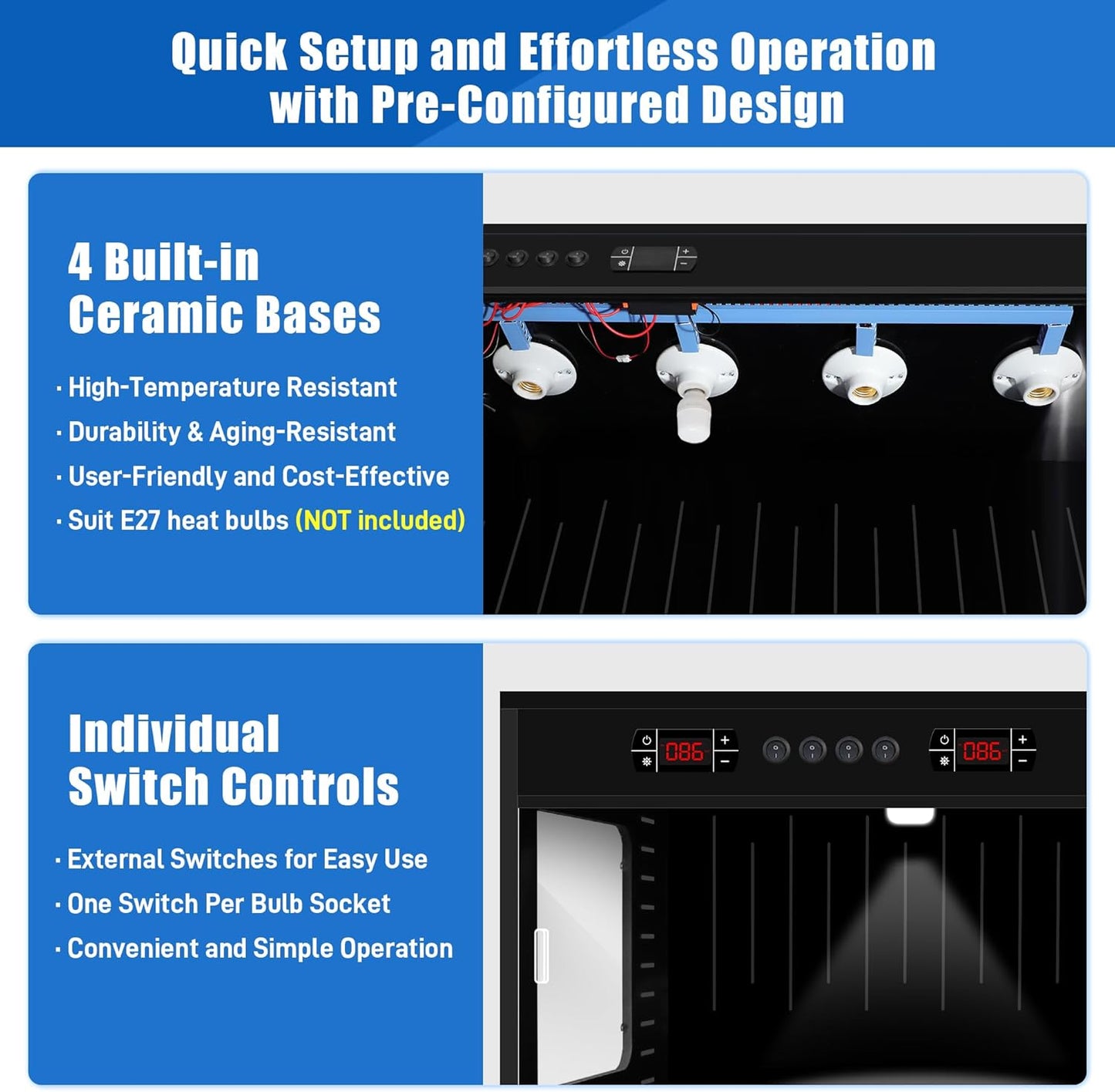 120 Gallon PVC Reptile Terrarium - Extra Large Reptile Tank with Intelligent Thermostat, Front Opening Bearded Dragon Tank Enclosure 47"x24"x24" with Carpet Mat and Sliding Door Handle for Snake Gecko