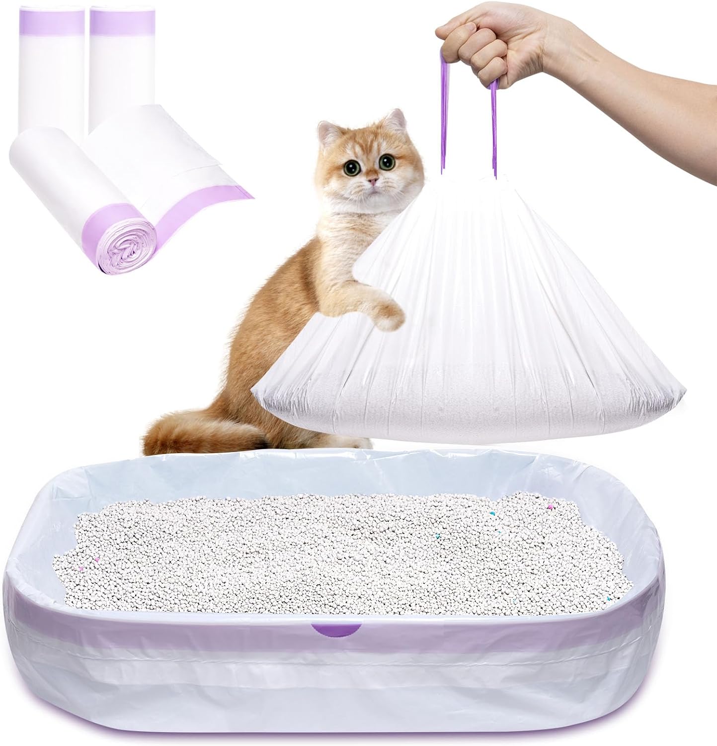 Cat Litter Box Liners Large, 30 Pack Jumbo Drawstring Cat Litter Bags, Extra Thick Litter Pan Liners Heavy Duty 36"x16"
