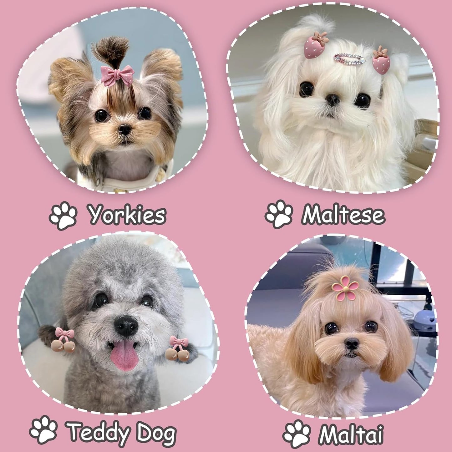 20 Pcs Light Pink Small Dog Hair Bows with Rubber Bands Puppy Bows for Ears Cute Grooming Flower Bowknot Strawberries Topknot Dog Hair Accessories for Small Dogs Girl Hair Ties for Yorkie Shih tzu
