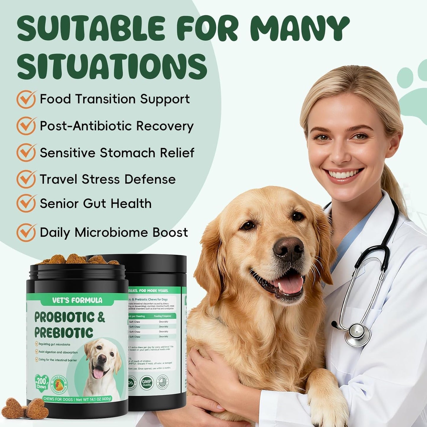 200 PCS Probiotics for Dogs - Digestive Enzymes & Prebiotics for Gut Health, Probiotic Dog Chews Diarrhea Relief & Gas Treatment, Pumpkin Formula for Sensitive Stomachs & Itchy Skin Support