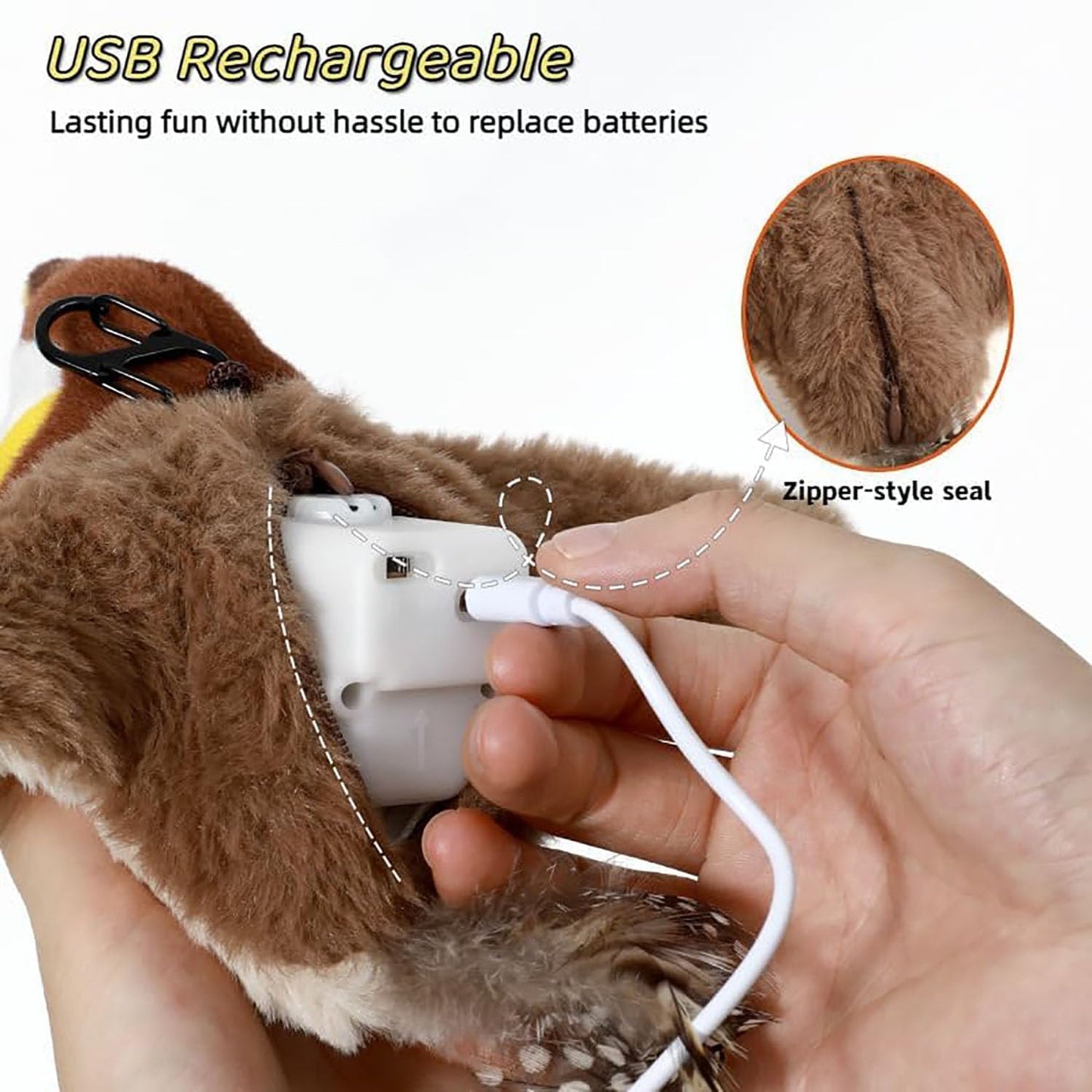 Meow Chase Toy, Rechargeable Interactive Flying Bird Cat Toys for Indoor Cats, Chirping Flying Bird Cat Toy (2pcs)