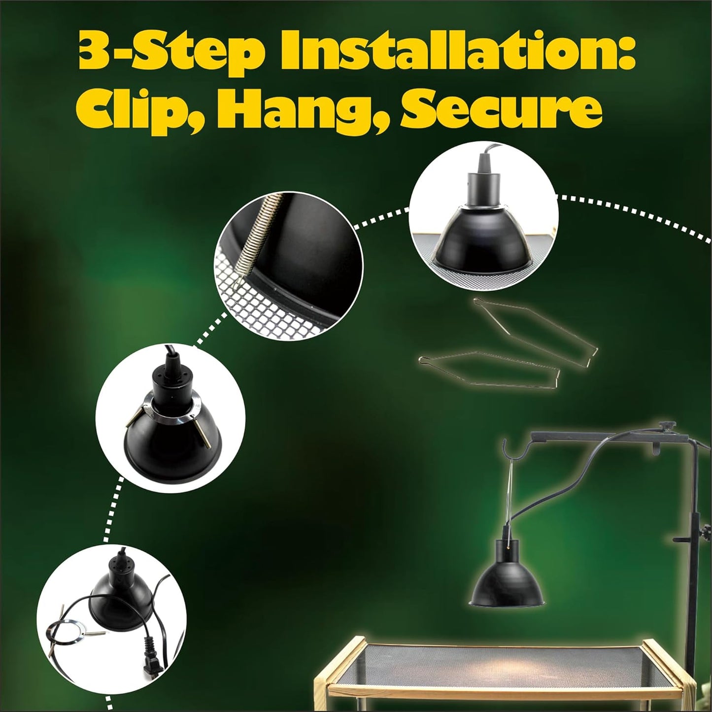 Upgraded Mounting Spring Clips for Reptile Habitat Lighting Domes (2 Pack) - Universal Terrarium Lid Clamps, Secure Heat Lamp Dome Lock Stainless Steel Material