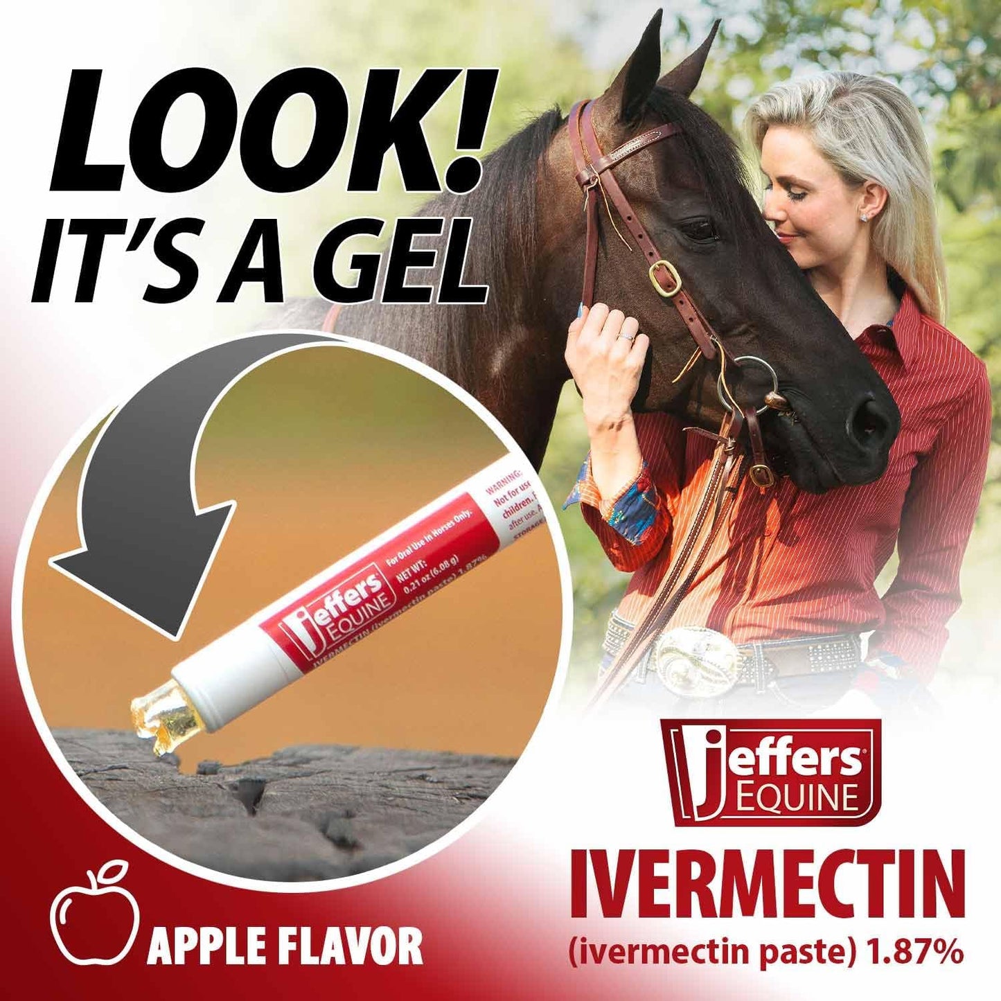 Jeffers Equine Ivermectin Gel Horse Dewormer Paste 1.87%, Broad Spectrum Equine Parasite Control Formula, Apple Flavored Oral Wormer for Horses, Easy Travel Use, Mess Free Syringe Tube - 10 Pack