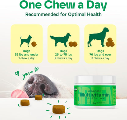 8-in-1 Advanced Multivitamin for Dogs - Omega-3, Joint & Bone Support, Skin & Coat Health - Dog Vitamins & Probiotics for Digestion - Dog Supplies Chicken Flavored 60 Soft Chews