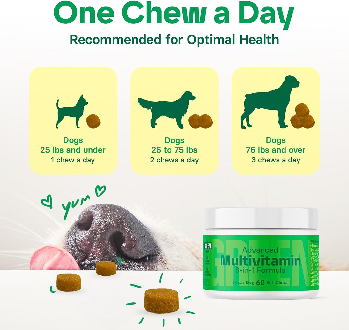 8-in-1 Advanced Multivitamin for Dogs - Omega-3, Joint & Bone Support, Skin & Coat Health - Dog Vitamins & Probiotics for Digestion - Dog Supplies Chicken Flavored 60 Soft Chews