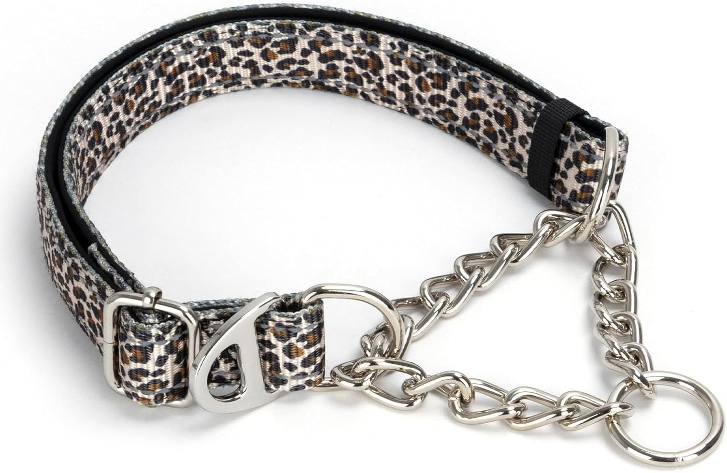 Martingale Collar for Dogs with Chain, Adjustable Soft Durable Choke Collar for Medium Large XL No Pull Training Dog Collars-Brown Leopard M