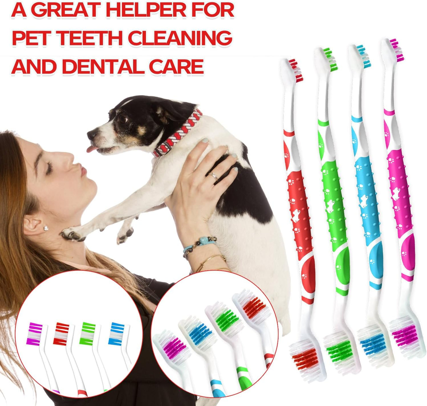 Dog Toothbrush pet Toothbrushes Finger Toothbrush Small to Large Dogs with Soft Bristles Non Slip Dual Head (8 pcs Dual Head + 4 pcs Finger Tooth Brush)