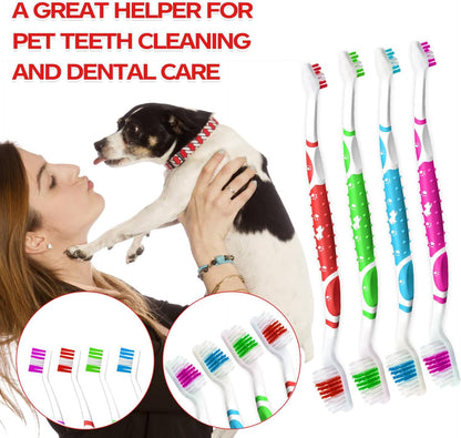 Dog Toothbrush pet Toothbrushes Finger Toothbrush Small to Large Dogs with Soft Bristles Non Slip Dual Head (8 pcs Dual Head + 4 pcs Finger Tooth Brush)