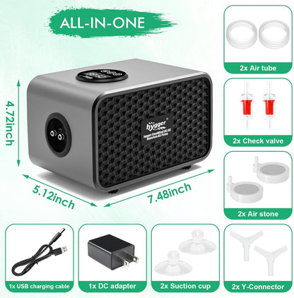 hygger Rechargeable Battery Powered Aquarium Air Pump with Large Capacity, Quite Fish Tank Air Pump with LED Display, Adjustable Mode/Flow, Fish Tank Bubbler Aerator for Power Outages and Fishing