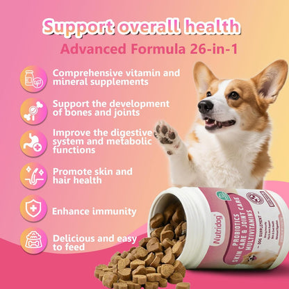 Multivitamin Chews for Dogs - Dog Vitamins with Probiotics, Glucosamine & Digestive Enzymes, Supports Joint Health, Immune System & Gut for Senior & Puppy,Chicken Flavor, 30Ct (ND-015)
