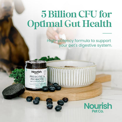 Nourish Pet Co. Gut Health Support for Pets - Prebiotics & Probiotics for Digestion & Immunity
