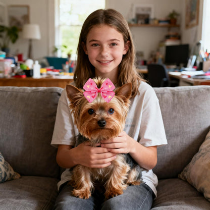 50PCS/25Paris Big Dog Hair Bows with Rubber Band Random Mix Pattern for Large XL Breed Pink Purple Bowknot Topknot Girl Female Grooming Hair Accessories（Random）