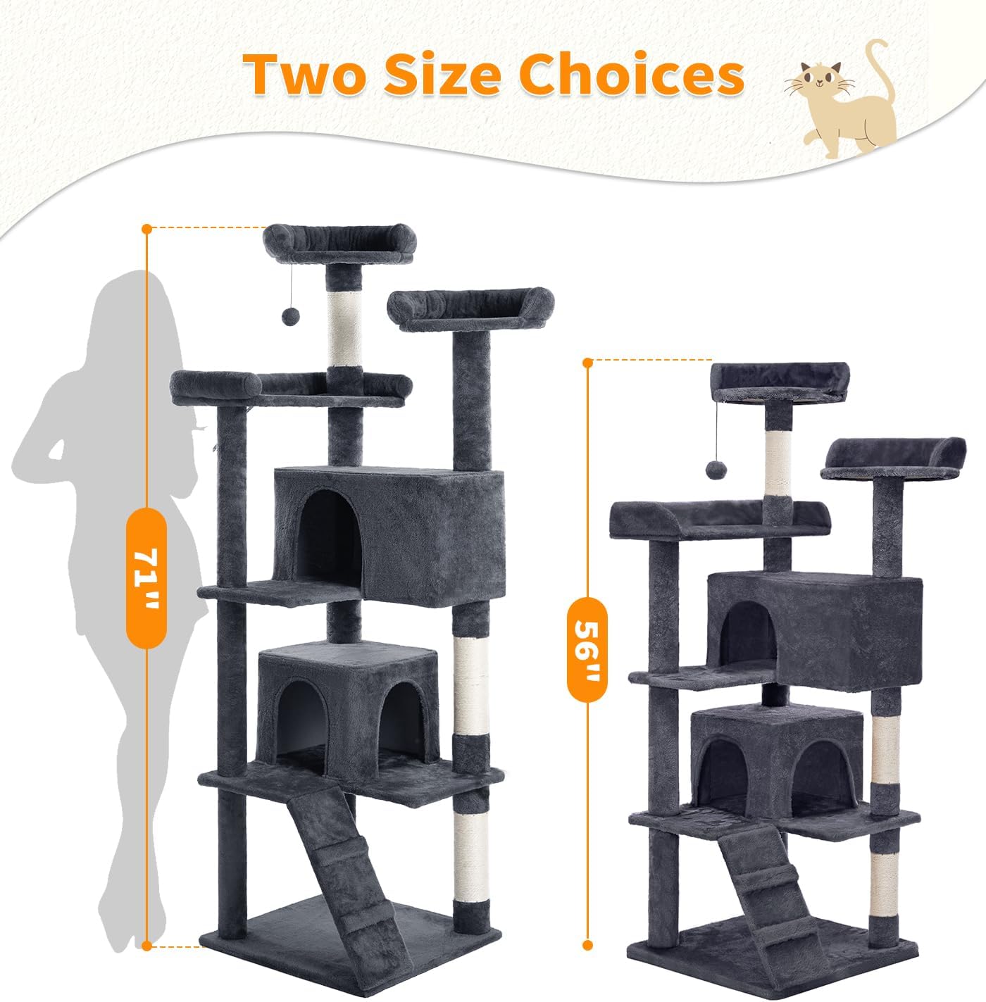 Made4Pets Cat Tree Tower 70in Cat Tower for Indoor Cats Kitten Tree Multi-Level Cat Tree with 2 Condo Furniture Activity Center with Scratching Posts Funny Toys Kittens Pet Play House, Grey