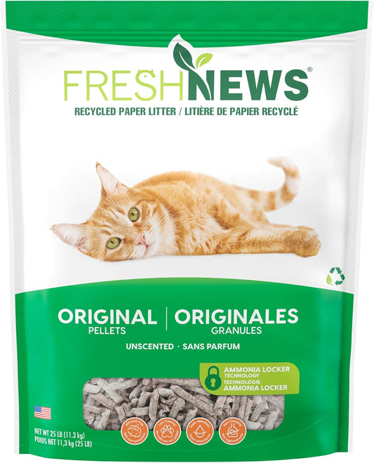 Fresh News Recycled Paper, Original Pellet Cat Litter, 25 Pound,Packaging May Vary