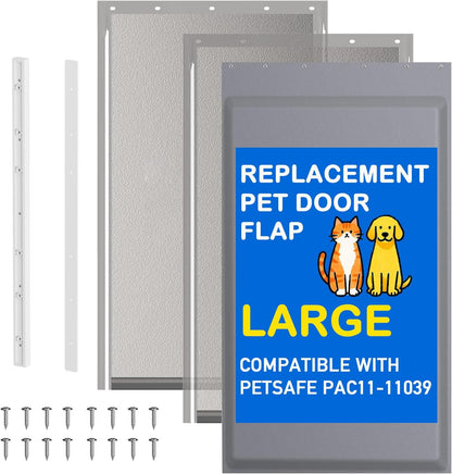 3-Flap Dog Door Replacement Insulated Flap with Clamp, Back Plate, Screws - Compatible with Large PetSafe Extreme Weather Aluminum Pet Door, PAC11-11039 10 1/8" X 16 7/8"(Smoky Translucent)