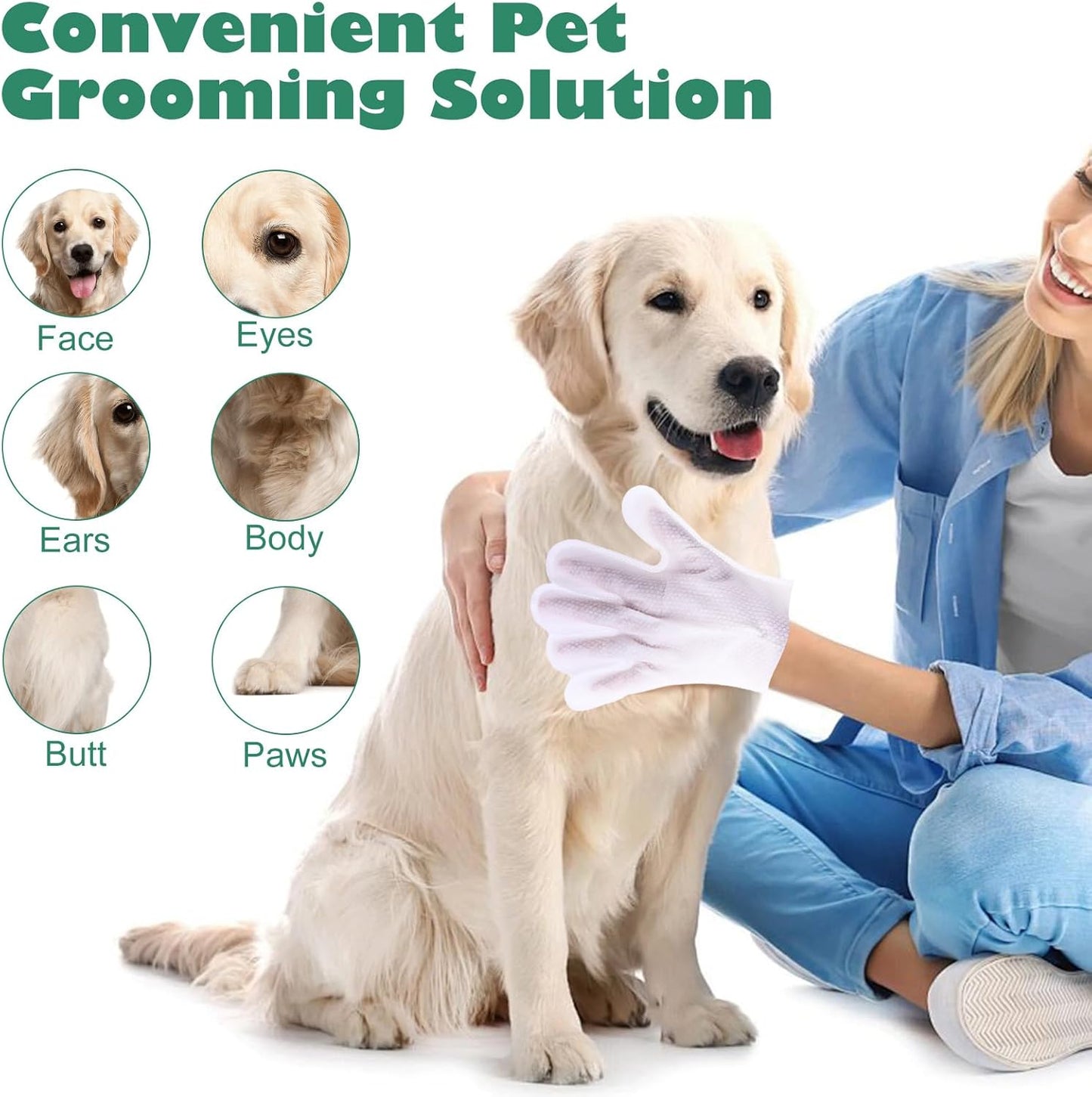 CuteBone Pet Glove Wipes - Dual-Sided Grooming Gloves with Wipes, Gentle and Effective Cleaning for Dogs, Removes Dirt, Fur, and Dander, Convenient and Mess-Free Grooming Solution, 18 Count